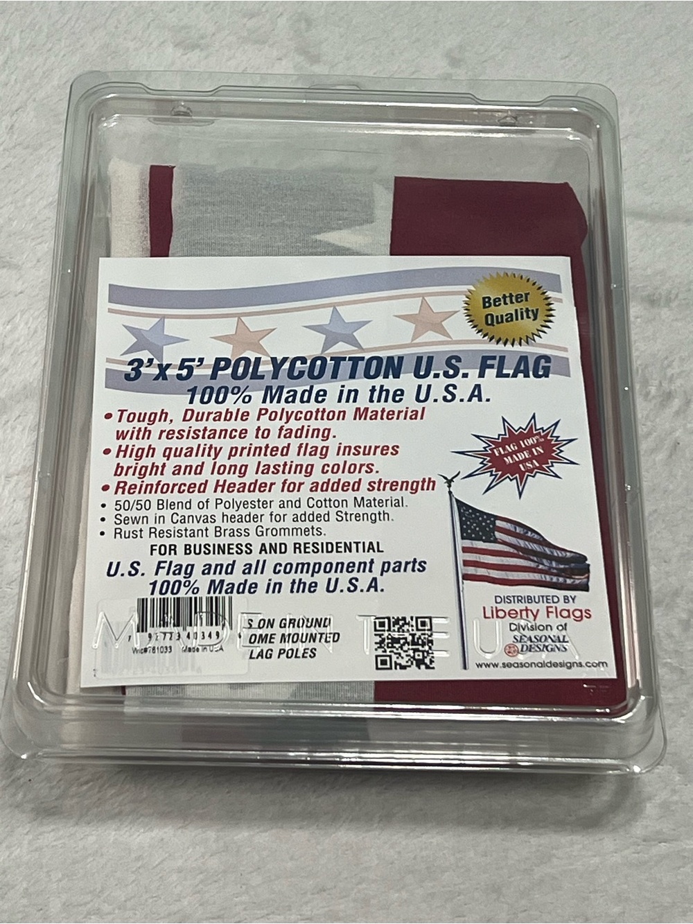 3'x5' Polycotton U.S. American Flag - Red, White & Blue